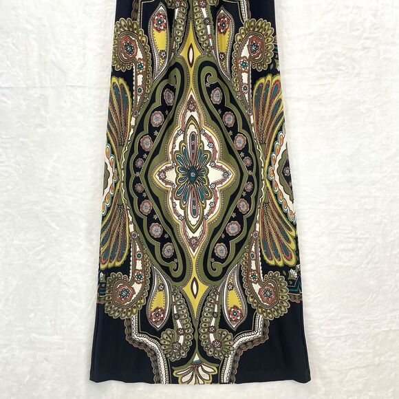Vintage Sundress Maxi Black Slinky Sleeveless Snap Paisley Y2K Small - Picture 3 of 10